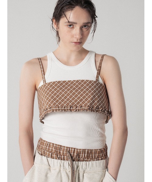 ELCHELE(エルチェレ)の「CHECK HEM FRILL BUSTIER(その他トップス・レディース・ブルー/ベージュ・FREE)」の6枚目の写真