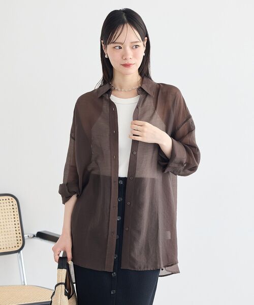 earth music&ecology(アースミュージックアンドエコロジー)の「シアーシャツ(シャツ/ブラウス・レディース・ブラウン/イエロー/チャコールグレー/その他14・FREE)」の3枚目の写真