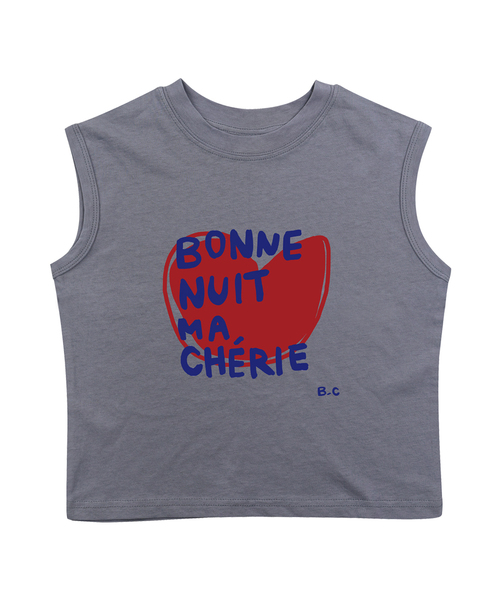 BEACHESAND CREAM KIDS(ビーチスアンドクリームキッズ)の「ボネットハート 袖なしTシャツ-グレイッシュブルー(Bonnet Sleeveless T grayish blue)(Tシャツ/カットソー・レディース・グレイッシュブルー・SMALL/MEDIUM/LARGE)」の1枚目の写真