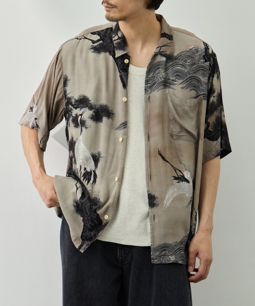 REMI RELIEF(レミレリーフ)の「【REMI RELIEF/レミレリーフ】鶴柄アロハシャツ(シャツ/ブラウス・メンズ・ベージュ/グレー・M/L/XL)」の13枚目の写真