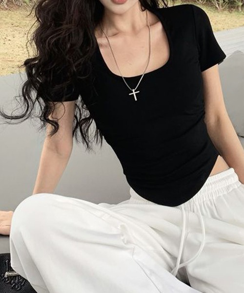 GLAMOROUS JANE(グラマラスジェーン)の「バックレース半袖トップス(Tシャツ/カットソー・レディース・ホワイト/ブラック・FREE)」の8枚目の写真