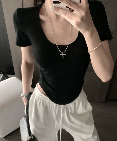 GLAMOROUS JANE(グラマラスジェーン)の「バックレース半袖トップス(Tシャツ/カットソー・レディース・ホワイト/ブラック・FREE)」の9枚目の写真