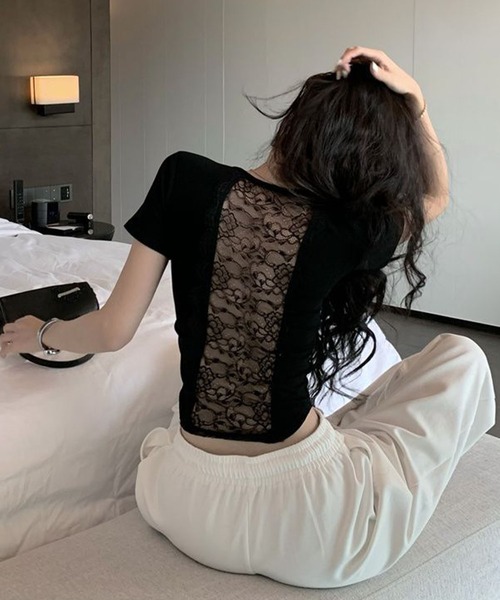 GLAMOROUS JANE(グラマラスジェーン)の「バックレース半袖トップス(Tシャツ/カットソー・レディース・ホワイト/ブラック・FREE)」の10枚目の写真
