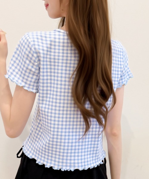 Ada.（エイダ）の「ギンガム チェック シャーリング風 フロント ボタン カットソー（Tシャツ/カットソー・レディース・レッド/ブルー/イエロー/ブラック・FREE）」の21枚目の写真