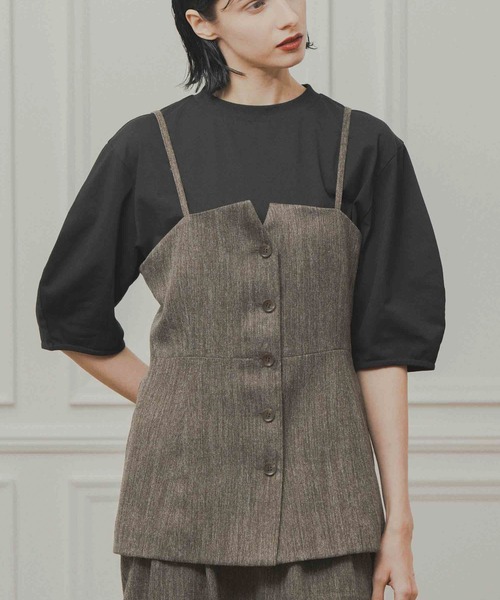 WHYTO.(ホワイト)の「「WHYTO. / ホワイト」tweed satin bustier(シャツ/ブラウス・レディース・ブラウン/ブラック・36/38)」の2枚目の写真