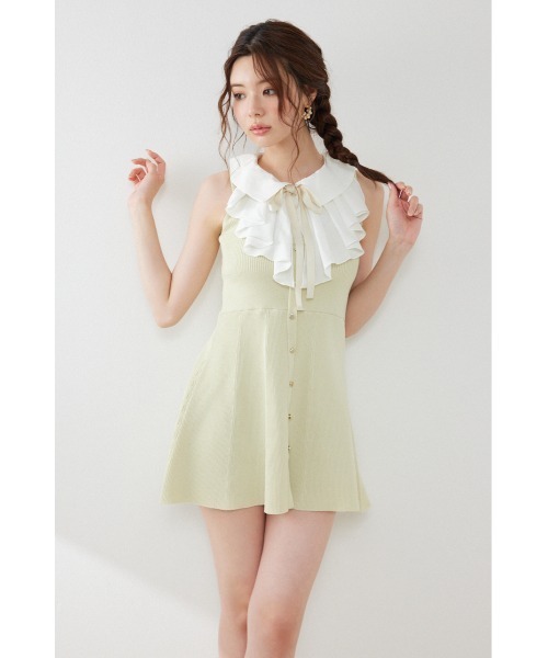 セール】フリルシャツドッキングニットマーメイドミニワンピース 夏服