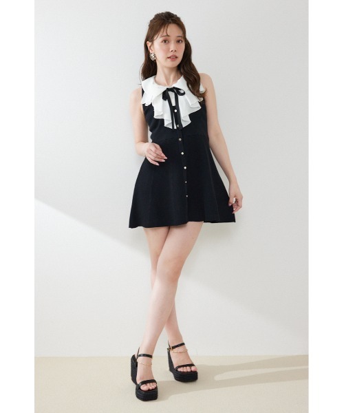 rienda（リエンダ）の「フリルシャツドッキングニットマーメイドミニワンピース 夏服（ワンピース・レディース・ライトイエロー/グレー/ブラック・FREE）」の4枚目の写真