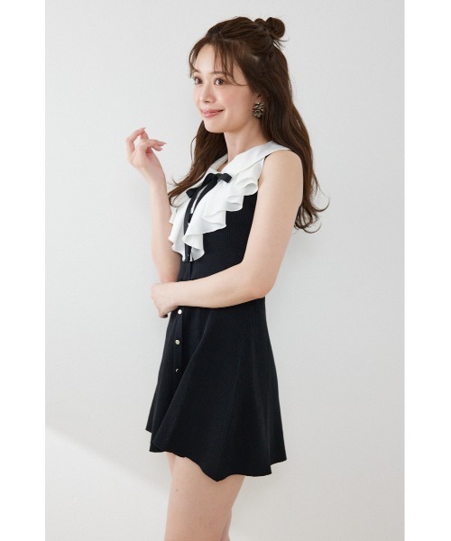 rienda（リエンダ）の「フリルシャツドッキングニットマーメイドミニワンピース 夏服（ワンピース・レディース・ライトイエロー/グレー/ブラック・FREE）」の7枚目の写真