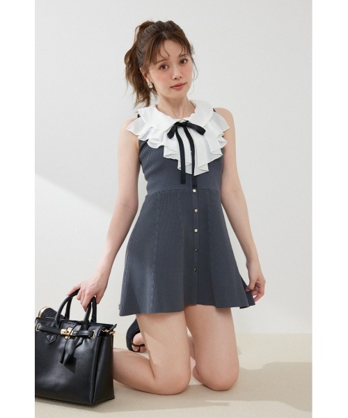 rienda（リエンダ）の「フリルシャツドッキングニットマーメイドミニワンピース 夏服（ワンピース・レディース・ライトイエロー/グレー/ブラック・FREE）」の10枚目の写真
