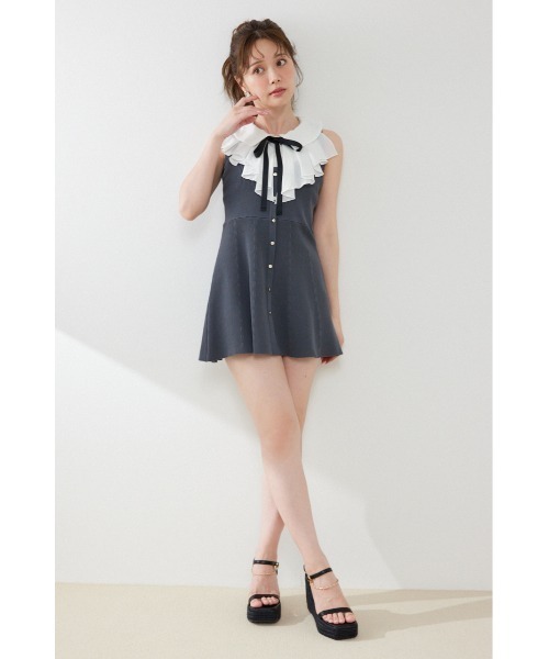 rienda（リエンダ）の「フリルシャツドッキングニットマーメイドミニワンピース 夏服（ワンピース・レディース・ライトイエロー/グレー/ブラック・FREE）」の11枚目の写真