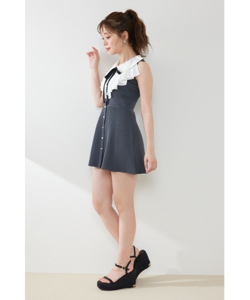 rienda（リエンダ）の「フリルシャツドッキングニットマーメイドミニワンピース 夏服（ワンピース・レディース・ライトイエロー/グレー/ブラック・FREE）」の12枚目の写真