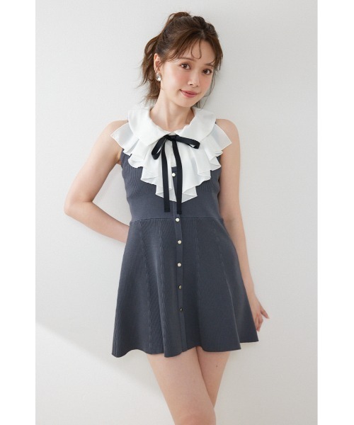 rienda（リエンダ）の「フリルシャツドッキングニットマーメイドミニワンピース 夏服（ワンピース・レディース・ライトイエロー/グレー/ブラック・FREE）」の13枚目の写真