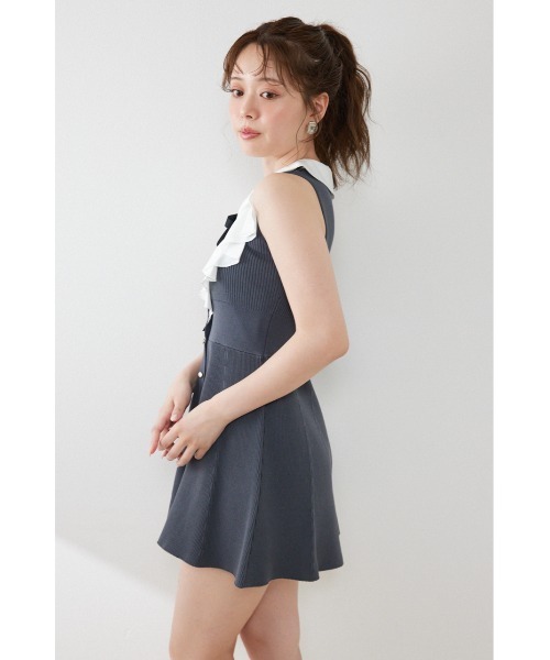 rienda（リエンダ）の「フリルシャツドッキングニットマーメイドミニワンピース 夏服（ワンピース・レディース・ライトイエロー/グレー/ブラック・FREE）」の14枚目の写真