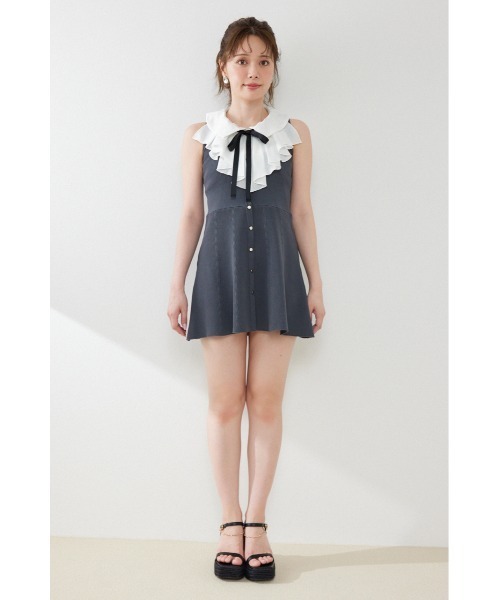 rienda（リエンダ）の「フリルシャツドッキングニットマーメイドミニワンピース 夏服（ワンピース・レディース・ライトイエロー/グレー/ブラック・FREE）」の16枚目の写真