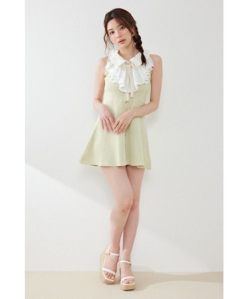 rienda（リエンダ）の「フリルシャツドッキングニットマーメイドミニワンピース 夏服（ワンピース・レディース・ライトイエロー/グレー/ブラック・FREE）」の22枚目の写真