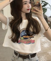 ヴィンテージロゴプリントクロップド丈Tシャツ