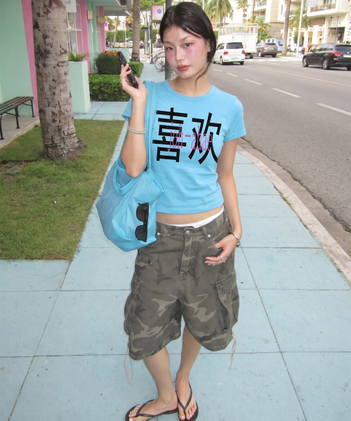 GRAVER（グレーバー）の「[ジョハエ] レディース ニュークロップ半袖Tシャツ_2カラー（Tシャツ/カットソー・レディース・ホワイト/ブルー・ONE SIZE）」の5枚目の写真