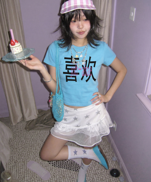 GRAVER（グレーバー）の「[ジョハエ] レディース ニュークロップ半袖Tシャツ_2カラー（Tシャツ/カットソー・レディース・ホワイト/ブルー・ONE SIZE）」の8枚目の写真