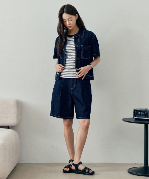MIND BRIDGE WOMEN（マインドブリッジウーマン）の「[W]ワンタックローインディゴデニムショートパンツ（その他パンツ・レディース・インディゴブルー・55/66）」の2枚目の写真