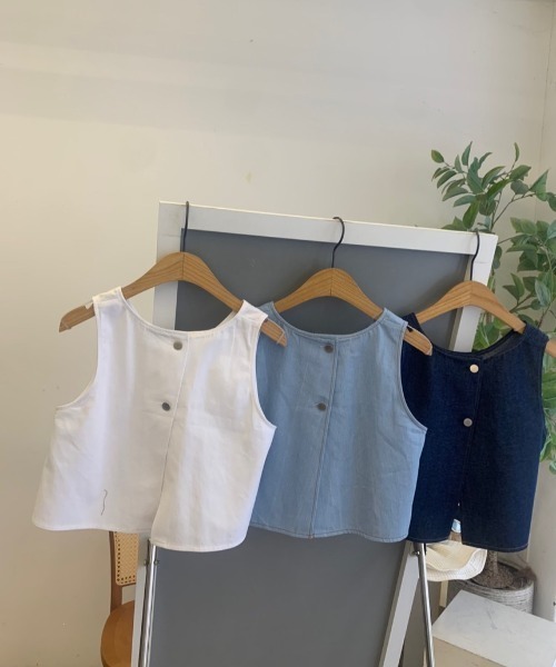 YUGA(ユーガ)の「YUGA_YGMC Korean-style Back-button cropped top + wide-leg pants set(つなぎ/オールインワン・レディース・ホワイト/インディゴブルー/ライトブルー・FREE)」の14枚目の写真