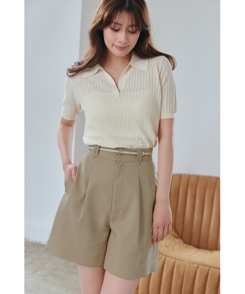Pointelle-Knit Polo Top（その他トップス）｜Her lip to（ハーリップ