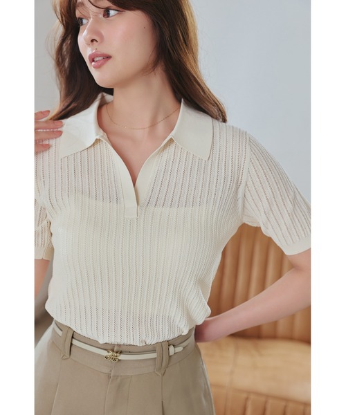 Her lip to(ハーリップトゥー)の「Pointelle-Knit Polo Top(その他トップス・レディース・ホワイト系・FREE)」の10枚目の写真