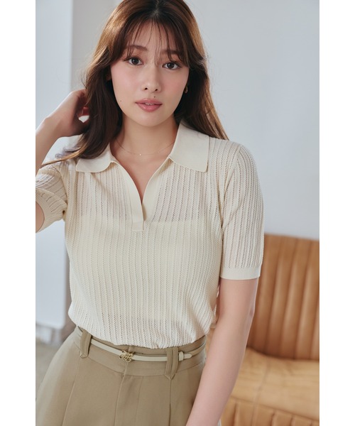 Pointelle-Knit Polo Top（その他トップス）｜Her lip to（ハーリップ