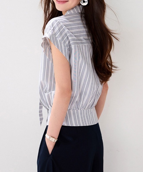 ONEP STAR(ワンピスター)の「ストライプスタンドカラー半袖ブラウス(シャツ/ブラウス・レディース・チェック・X-LARGE/LARGE/MEDIUM)」の12枚目の写真