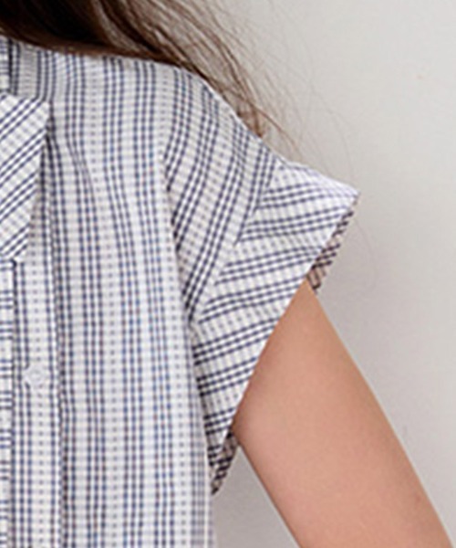 ONEP STAR(ワンピスター)の「ストライプスタンドカラー半袖ブラウス(シャツ/ブラウス・レディース・チェック・X-LARGE/LARGE/MEDIUM)」の5枚目の写真