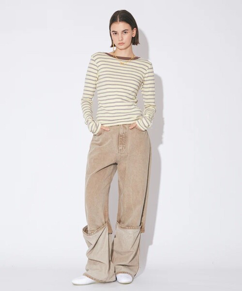 beautiful people(ビューティフルピープル)の「【beautiful people/ビューティフルピープル】Miller double-front long T-shirt/ロバート・ピー・ミラーダブルフロントボーダーロングTシャツ(Tシャツ/カットソー・レディース・ブラック系その他/グリーン/ブラック/イエロー・38/36)」の22枚目の写真
