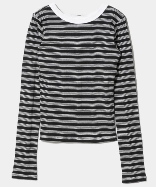 beautiful people(ビューティフルピープル)の「【beautiful people/ビューティフルピープル】Miller double-front long T-shirt/ロバート・ピー・ミラーダブルフロントボーダーロングTシャツ(Tシャツ/カットソー・レディース・ブラック系その他/グリーン/ブラック/イエロー・38/36)」の2枚目の写真