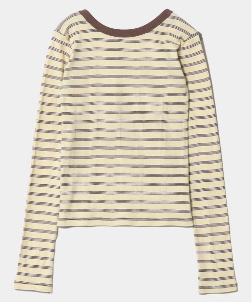 beautiful people(ビューティフルピープル)の「【beautiful people/ビューティフルピープル】Miller double-front long T-shirt/ロバート・ピー・ミラーダブルフロントボーダーロングTシャツ(Tシャツ/カットソー・レディース・ブラック系その他/グリーン/ブラック/イエロー・38/36)」の4枚目の写真