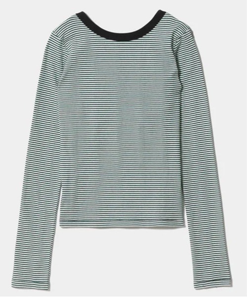 beautiful people(ビューティフルピープル)の「【beautiful people/ビューティフルピープル】Miller double-front long T-shirt/ロバート・ピー・ミラーダブルフロントボーダーロングTシャツ(Tシャツ/カットソー・レディース・ブラック系その他/グリーン/ブラック/イエロー・38/36)」の3枚目の写真