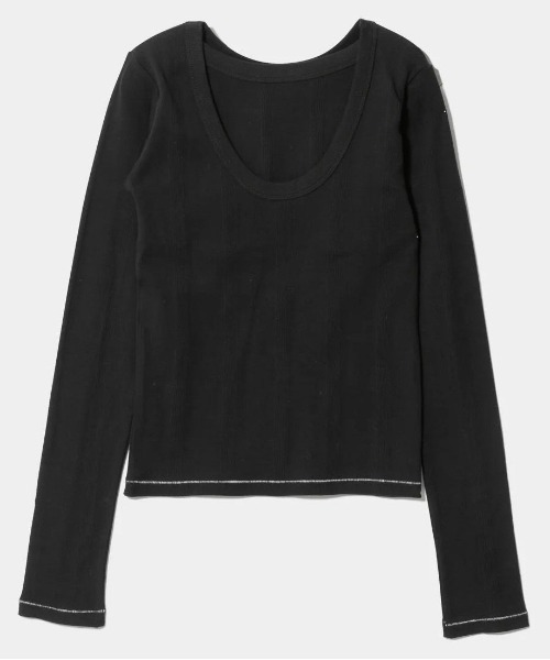 beautiful people(ビューティフルピープル)の「【beautiful people/ビューティフルピープル】Miller double-front long T-shirt/ロバート・ピー・ミラーダブルフロントボーダーロングTシャツ(Tシャツ/カットソー・レディース・ブラック系その他/グリーン/ブラック/イエロー・38/36)」の5枚目の写真
