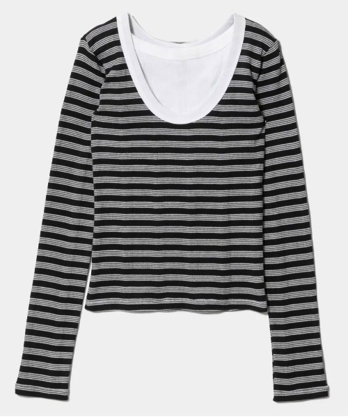 beautiful people(ビューティフルピープル)の「【beautiful people/ビューティフルピープル】Miller double-front long T-shirt/ロバート・ピー・ミラーダブルフロントボーダーロングTシャツ(Tシャツ/カットソー・レディース・ブラック系その他/グリーン/ブラック/イエロー・38/36)」の14枚目の写真