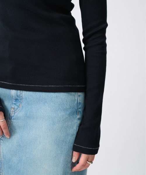 beautiful people(ビューティフルピープル)の「【beautiful people/ビューティフルピープル】Miller double-front long T-shirt/ロバート・ピー・ミラーダブルフロントボーダーロングTシャツ(Tシャツ/カットソー・レディース・ブラック系その他/グリーン/ブラック/イエロー・38/36)」の12枚目の写真
