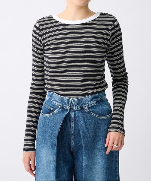 beautiful people(ビューティフルピープル)の「【beautiful people/ビューティフルピープル】Miller double-front long T-shirt/ロバート・ピー・ミラーダブルフロントボーダーロングTシャツ(Tシャツ/カットソー・レディース・ブラック系その他/グリーン/ブラック/イエロー・38/36)」の16枚目の写真