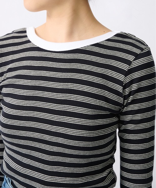 beautiful people(ビューティフルピープル)の「【beautiful people/ビューティフルピープル】Miller double-front long T-shirt/ロバート・ピー・ミラーダブルフロントボーダーロングTシャツ(Tシャツ/カットソー・レディース・ブラック系その他/グリーン/ブラック/イエロー・38/36)」の17枚目の写真