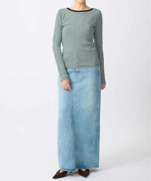 beautiful people(ビューティフルピープル)の「【beautiful people/ビューティフルピープル】Miller double-front long T-shirt/ロバート・ピー・ミラーダブルフロントボーダーロングTシャツ(Tシャツ/カットソー・レディース・ブラック系その他/グリーン/ブラック/イエロー・38/36)」の20枚目の写真