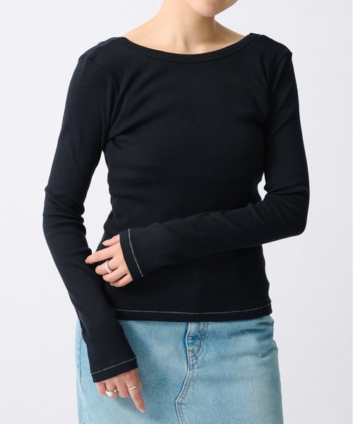 beautiful people(ビューティフルピープル)の「【beautiful people/ビューティフルピープル】Miller double-front long T-shirt/ロバート・ピー・ミラーダブルフロントボーダーロングTシャツ(Tシャツ/カットソー・レディース・ブラック系その他/グリーン/ブラック/イエロー・38/36)」の7枚目の写真
