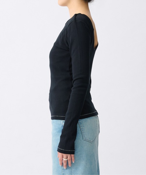 beautiful people(ビューティフルピープル)の「【beautiful people/ビューティフルピープル】Miller double-front long T-shirt/ロバート・ピー・ミラーダブルフロントボーダーロングTシャツ(Tシャツ/カットソー・レディース・ブラック系その他/グリーン/ブラック/イエロー・38/36)」の9枚目の写真