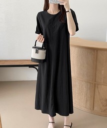 クルーネック ストレートワンピース(ベルト付き)