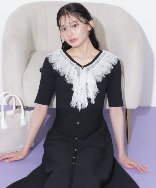 JILL by JILL STUART(ジルバイジルスチュアート)の「レースフリルニットワンピース(ワンピース・レディース・ピンク/ホワイト/ブラック・FREE)」の4枚目の写真