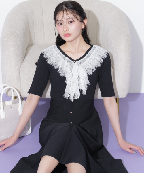 JILL by JILL STUART(ジルバイジルスチュアート)の「レースフリルニットワンピース(ワンピース・レディース・ピンク/ホワイト/ブラック・FREE)」の5枚目の写真