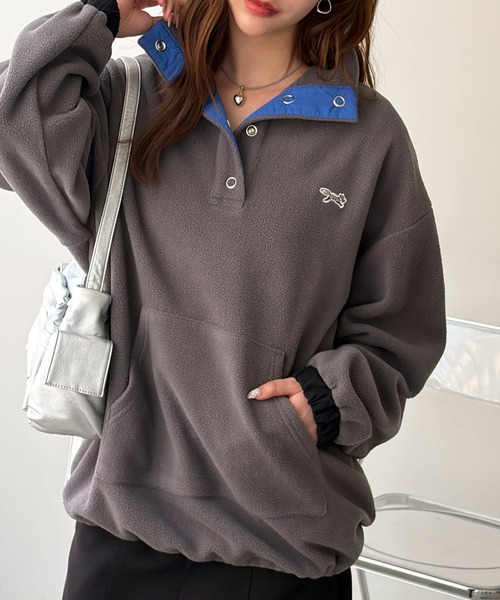 拼色刷毛長袖上衣