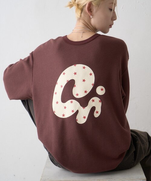 CIAOPANIC TYPY(チャオパニックティピー)の「【UNISEX】ニュアンス柄プリント2WAYワッフルロンTEE(Tシャツ/カットソー・レディース・ブラック/グレー/ボルドー/アイボリー・MEDIUM/LARGE)」の4枚目の写真