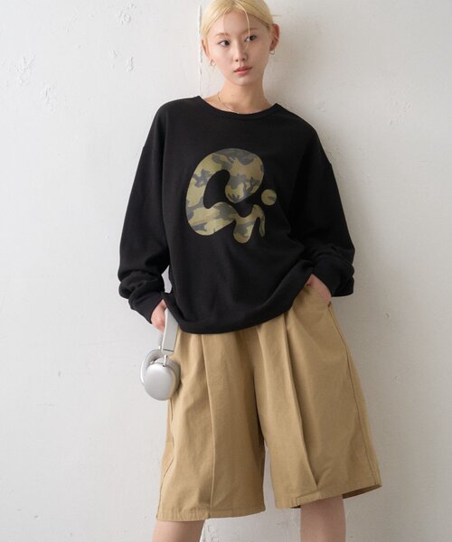 CIAOPANIC TYPY(チャオパニックティピー)の「【UNISEX】ニュアンス柄プリント2WAYワッフルロンTEE(Tシャツ/カットソー・レディース・ブラック/グレー/ボルドー/アイボリー・MEDIUM/LARGE)」の1枚目の写真