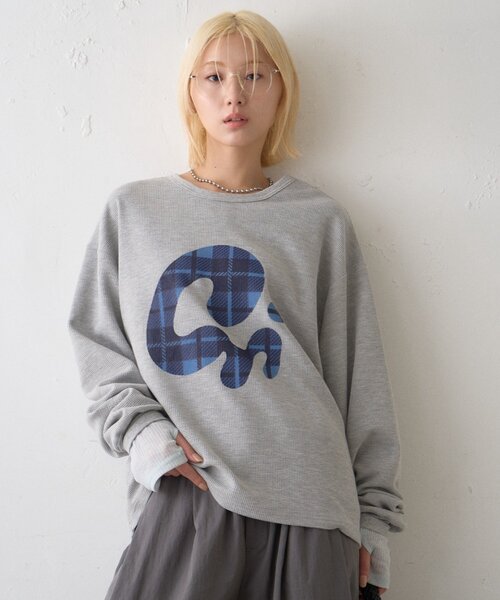 CIAOPANIC TYPY(チャオパニックティピー)の「【UNISEX】ニュアンス柄プリント2WAYワッフルロンTEE(Tシャツ/カットソー・レディース・ブラック/グレー/ボルドー/アイボリー・MEDIUM/LARGE)」の10枚目の写真