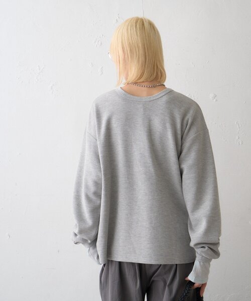 CIAOPANIC TYPY(チャオパニックティピー)の「【UNISEX】ニュアンス柄プリント2WAYワッフルロンTEE(Tシャツ/カットソー・レディース・ブラック/グレー/ボルドー/アイボリー・MEDIUM/LARGE)」の12枚目の写真