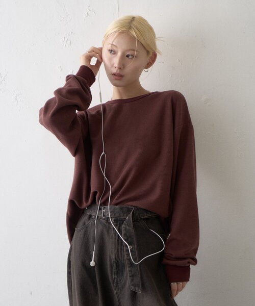 CIAOPANIC TYPY(チャオパニックティピー)の「【UNISEX】ニュアンス柄プリント2WAYワッフルロンTEE(Tシャツ/カットソー・レディース・ブラック/グレー/ボルドー/アイボリー・MEDIUM/LARGE)」の16枚目の写真